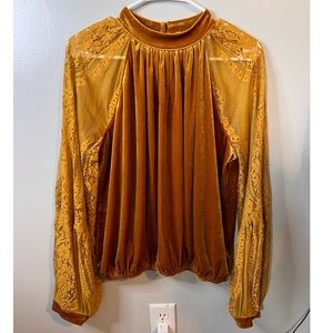 Free People Velvet and Lace Long Sleeve Top- Size L
